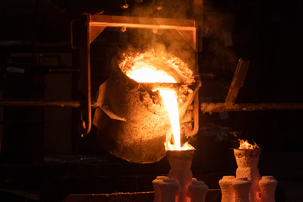 Franklin Precision Castings - Molten metal being poured during the casting process.